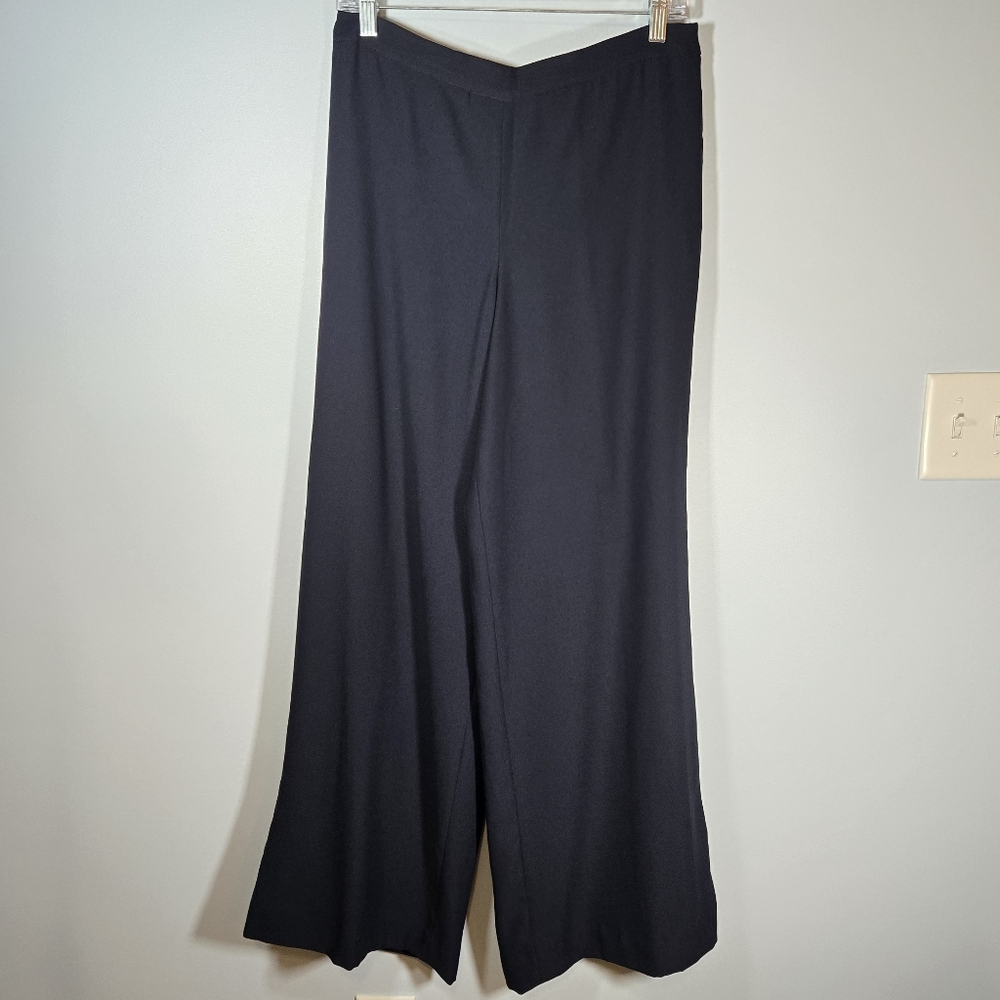 Charlotte Brody Navy Wide Leg Trousers Size 10 Side Zip Office Pants